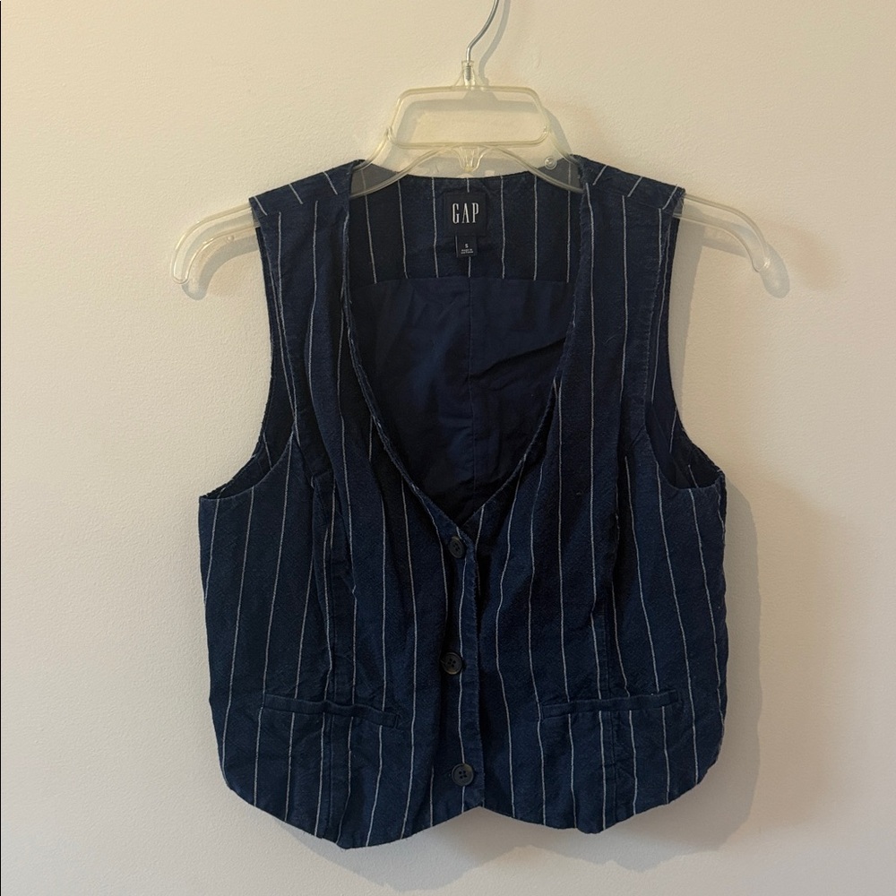 GAP Navy and White Pinstripe Vest